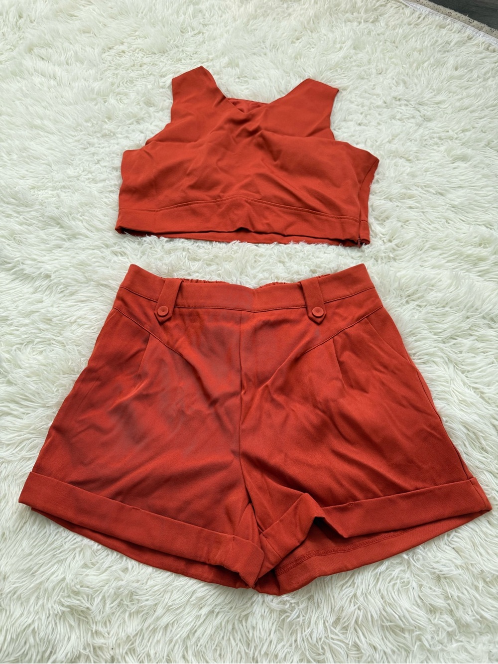 Rust Red Crop Top & High-Waist Shorts Set